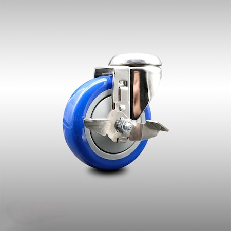 Service Caster 4 Inch 316SS Blue Polyurethane Wheel Swivel Bolt Hole Caster with Brake SCC SCC-SS316BH20S414-PPUB-BLUE-TLB